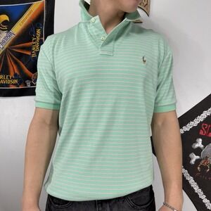 Vintage Polo Ralph Lauren Green Pink Striped Polo Men's L